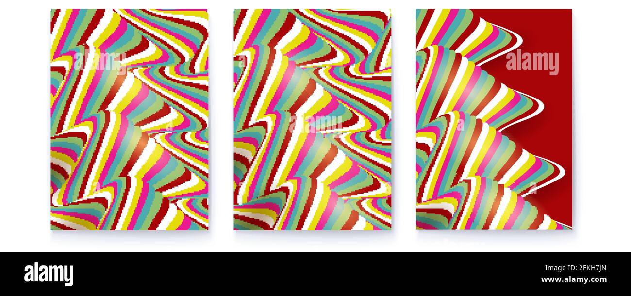 Jeu d'affiches psychédéliques. Motif à rayures colorées. Illusion optique à partir de lignes étroites. Illustration 3d vectorielle Illustration de Vecteur