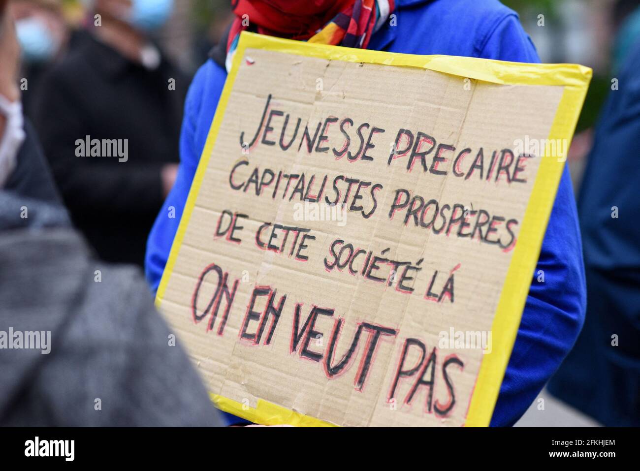 La France, le 1er mai 2021, défilé traditionnel du 1er mai, fête du travail, rassembla différents mouvements et l'inter-Union. 1er mai 2021, à Strasbourg Nord-est de la France. Photo de Nicolas Roses/ABACAPRESS.COM Banque D'Images