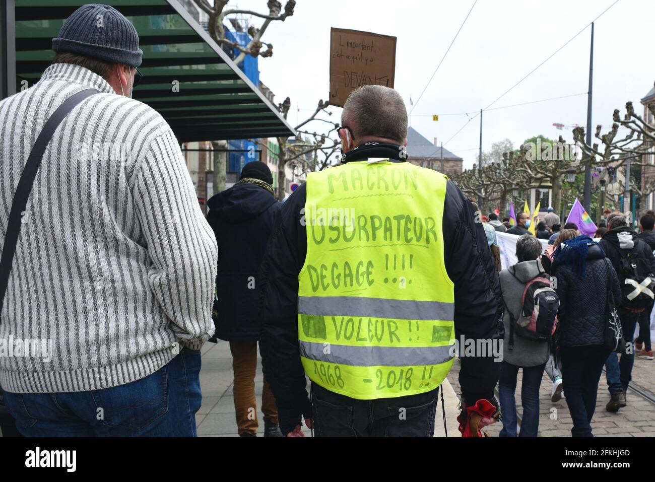 La France, le 1er mai 2021, défilé traditionnel du 1er mai, fête du travail, rassembla différents mouvements et l'inter-Union. 1er mai 2021, à Strasbourg Nord-est de la France. Photo de Nicolas Roses/ABACAPRESS.COM Banque D'Images