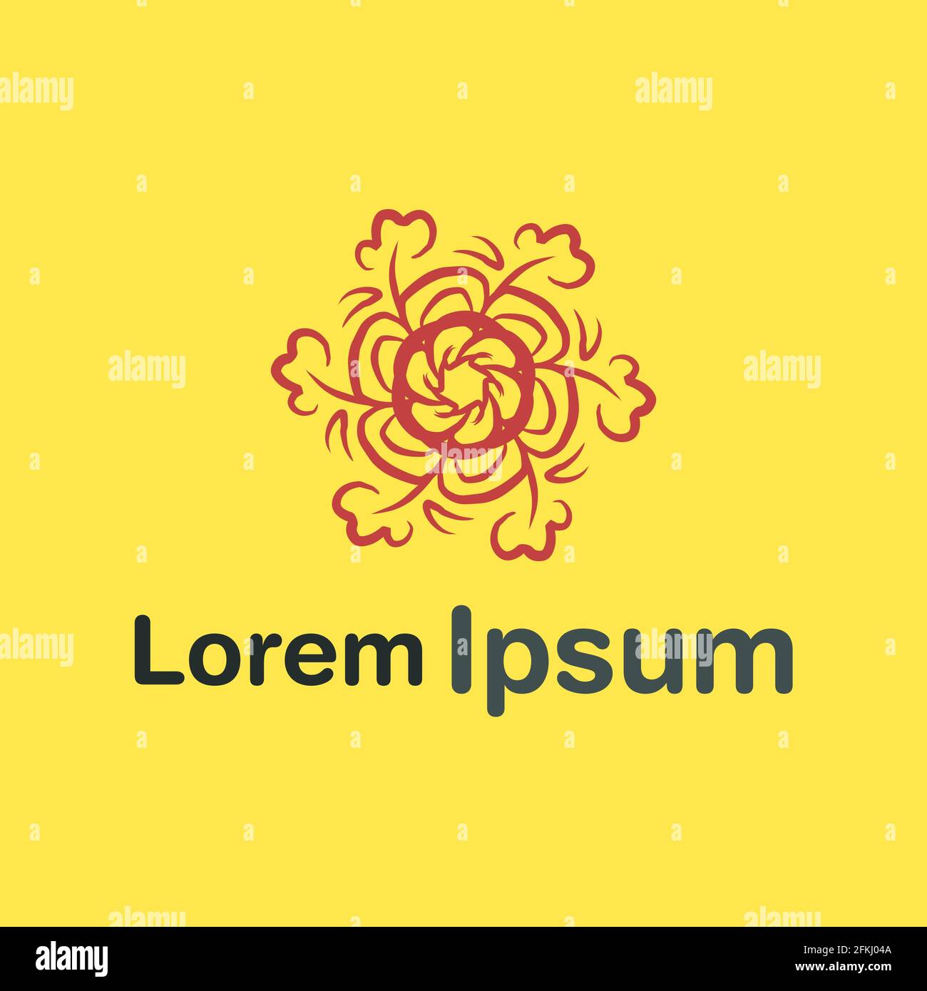 Logo abstrait à fleur rouge spirale isolé sur jaune Illustration de Vecteur