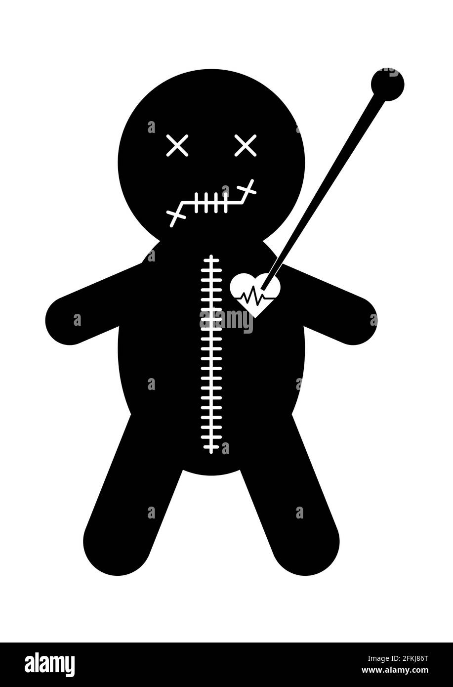 Voodoo poupée icône, halloween mort jouet. Symbole magique de dessin animé, illustration vectorielle magique . Illustration de Vecteur