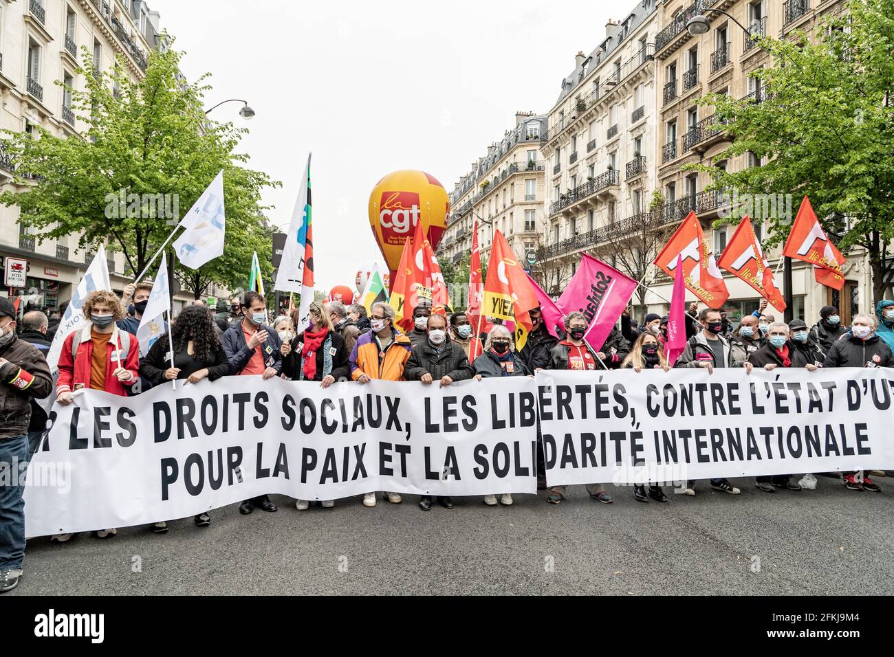 Paris, France. 1er mai 2021. Philippe Martinez (CGT) assiste à la manifestation du jour de mai à Paris Banque D'Images