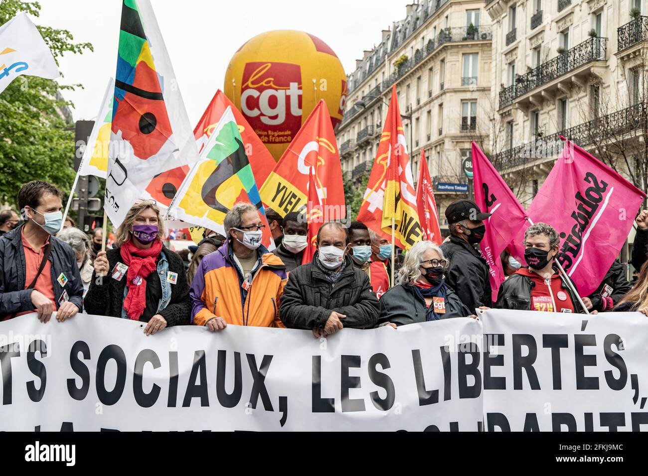 Paris, France. 1er mai 2021. Philippe Martinez (CGT) assiste à la manifestation du jour de mai à Paris Banque D'Images