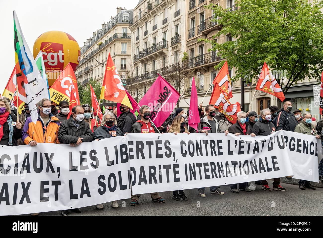 Paris, France. 1er mai 2021. Philippe Martinez (CGT) assiste à la manifestation du jour de mai à Paris Banque D'Images