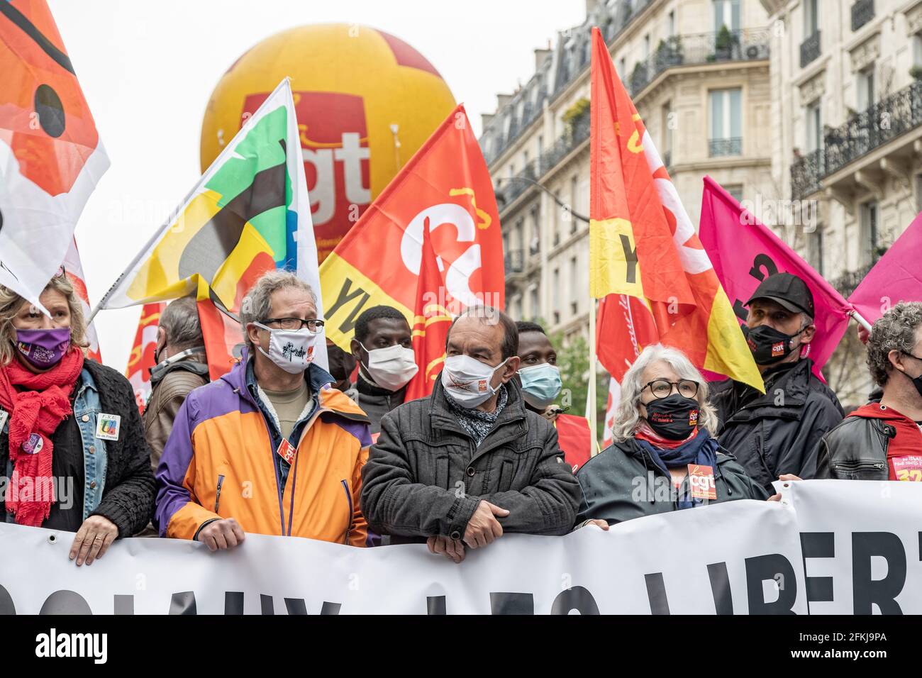 Paris, France. 1er mai 2021. Philippe Martinez (CGT) assiste à la manifestation du jour de mai à Paris Banque D'Images