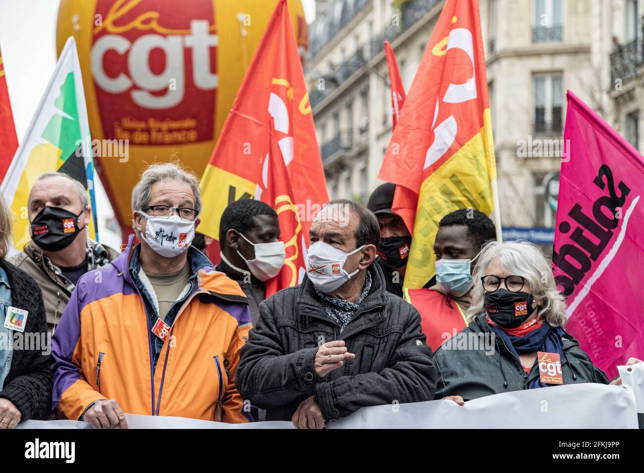 Paris, France. 1er mai 2021. Philippe Martinez (CGT) assiste à la manifestation du jour de mai à Paris Banque D'Images
