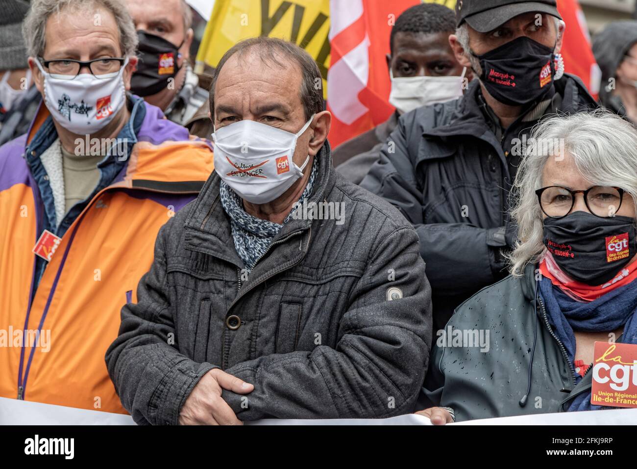 Paris, France. 1er mai 2021. Philippe Martinez (CGT) assiste à la manifestation du jour de mai à Paris Banque D'Images