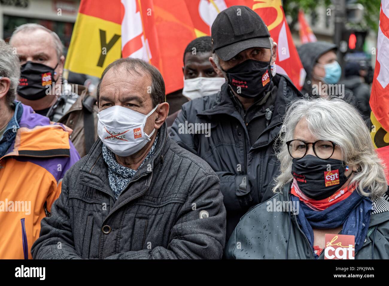 Paris, France. 1er mai 2021. Philippe Martinez (CGT) assiste à la manifestation du jour de mai à Paris Banque D'Images