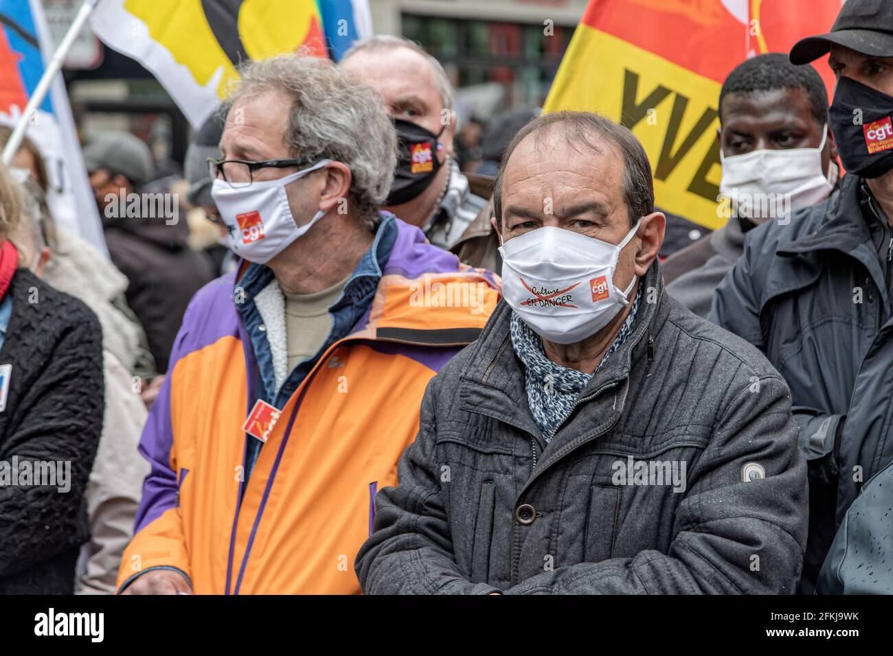 Paris, France. 1er mai 2021. Philippe Martinez (CGT) assiste à la manifestation du jour de mai à Paris Banque D'Images