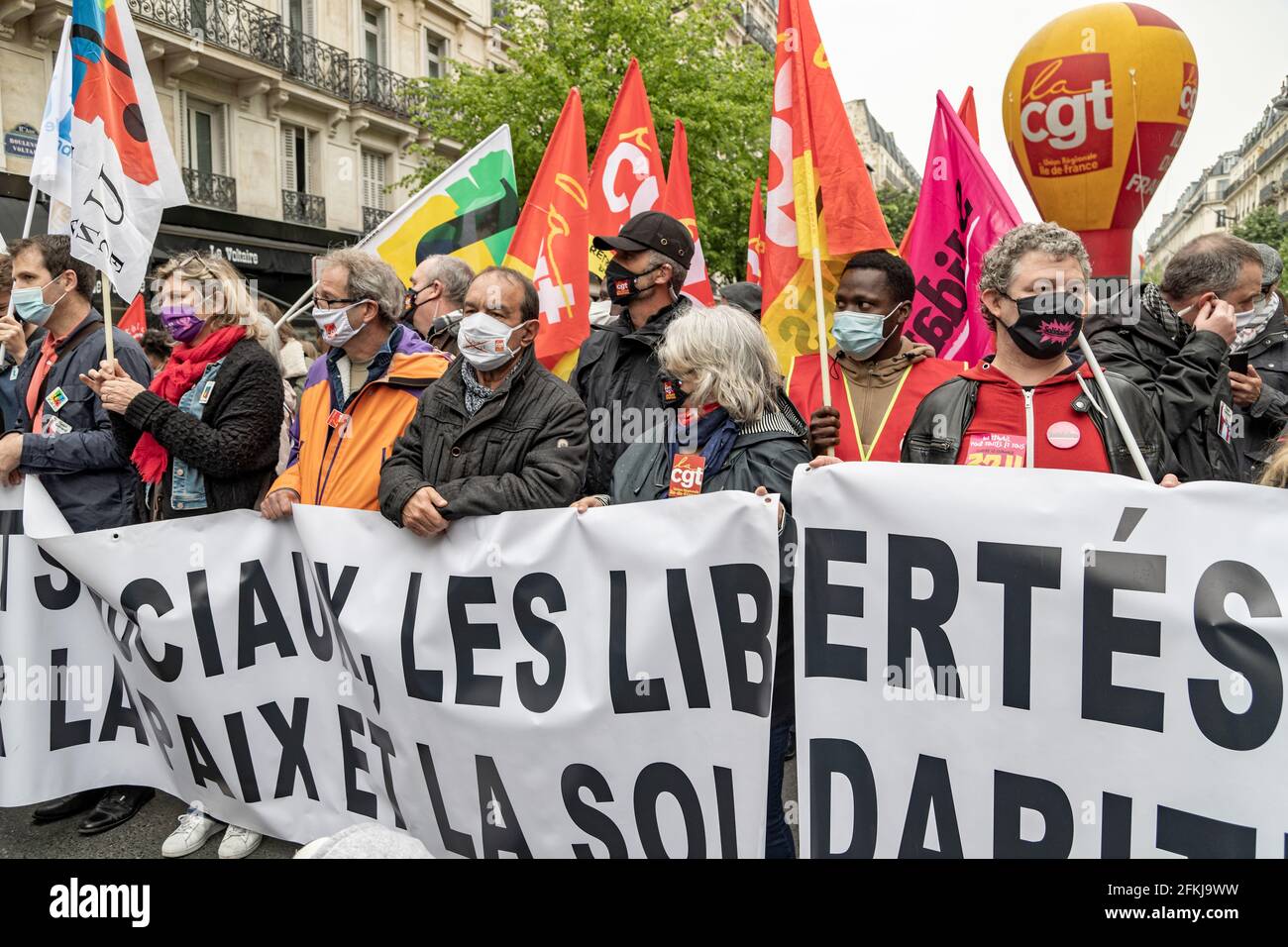 Paris, France. 1er mai 2021. Philippe Martinez (CGT) assiste à la manifestation du jour de mai à Paris Banque D'Images