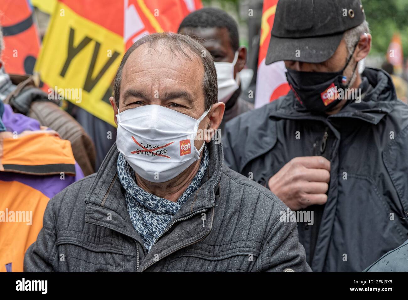 Paris, France. 1er mai 2021. Philippe Martinez (CGT) assiste à la manifestation du jour de mai à Paris Banque D'Images