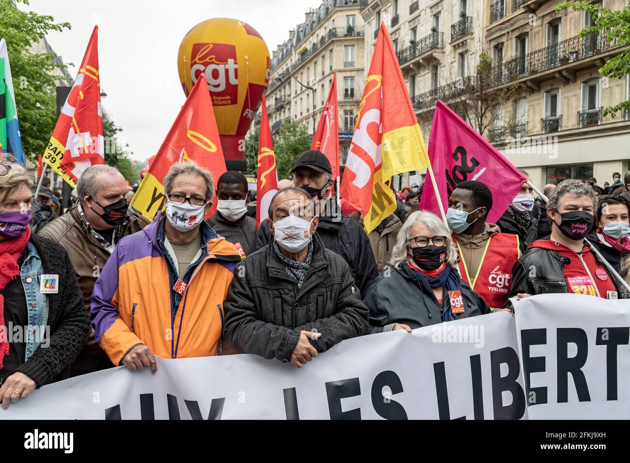 Paris, France. 1er mai 2021. Philippe Martinez (CGT) assiste à la manifestation du jour de mai à Paris Banque D'Images