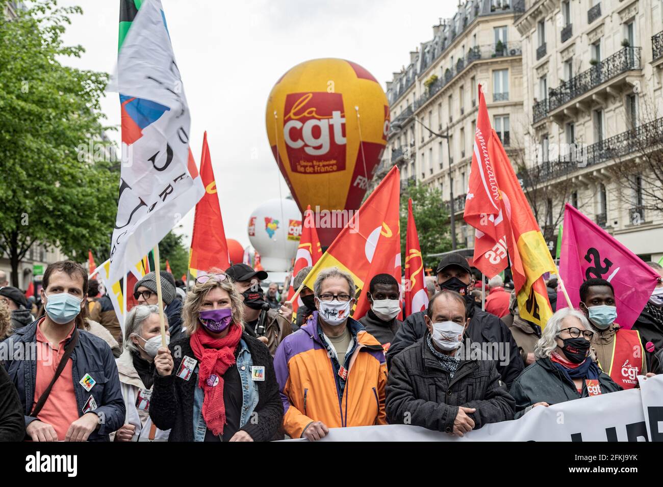 Paris, France. 1er mai 2021. Philippe Martinez (CGT) assiste à la manifestation du jour de mai à Paris Banque D'Images