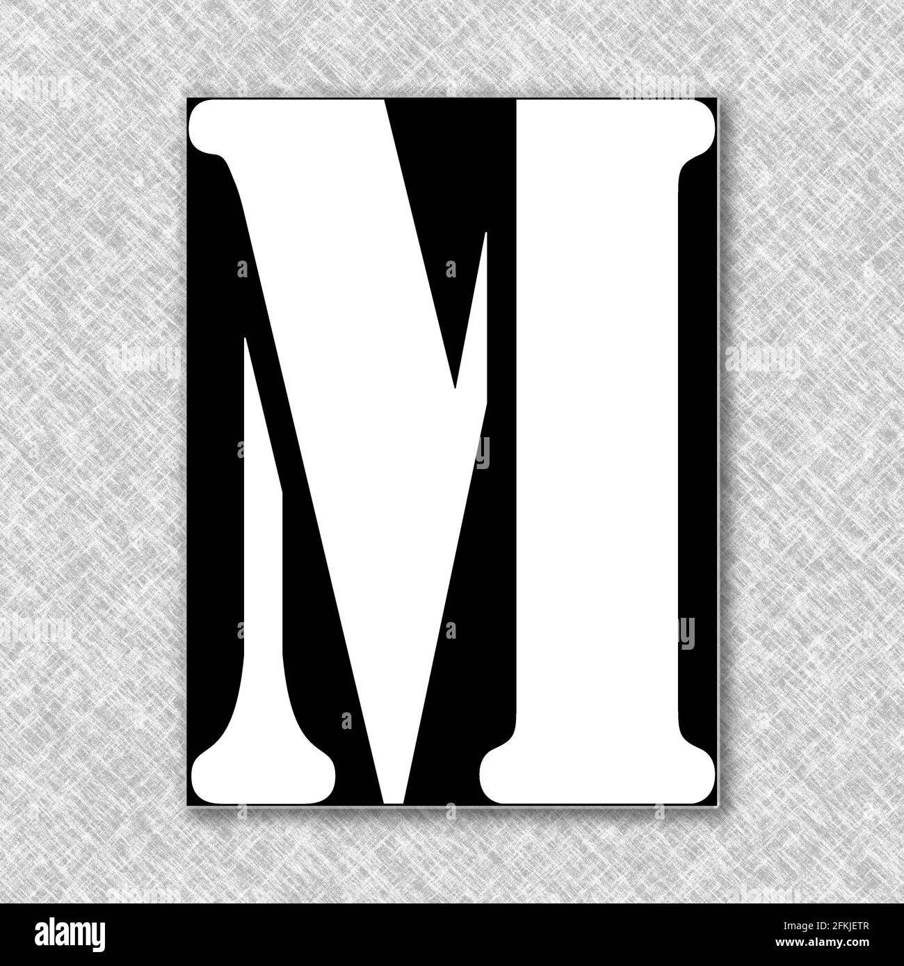 Graphique carré avec le caractère en majuscules M en majuscule blanche lettre sur un badge noir Banque D'Images