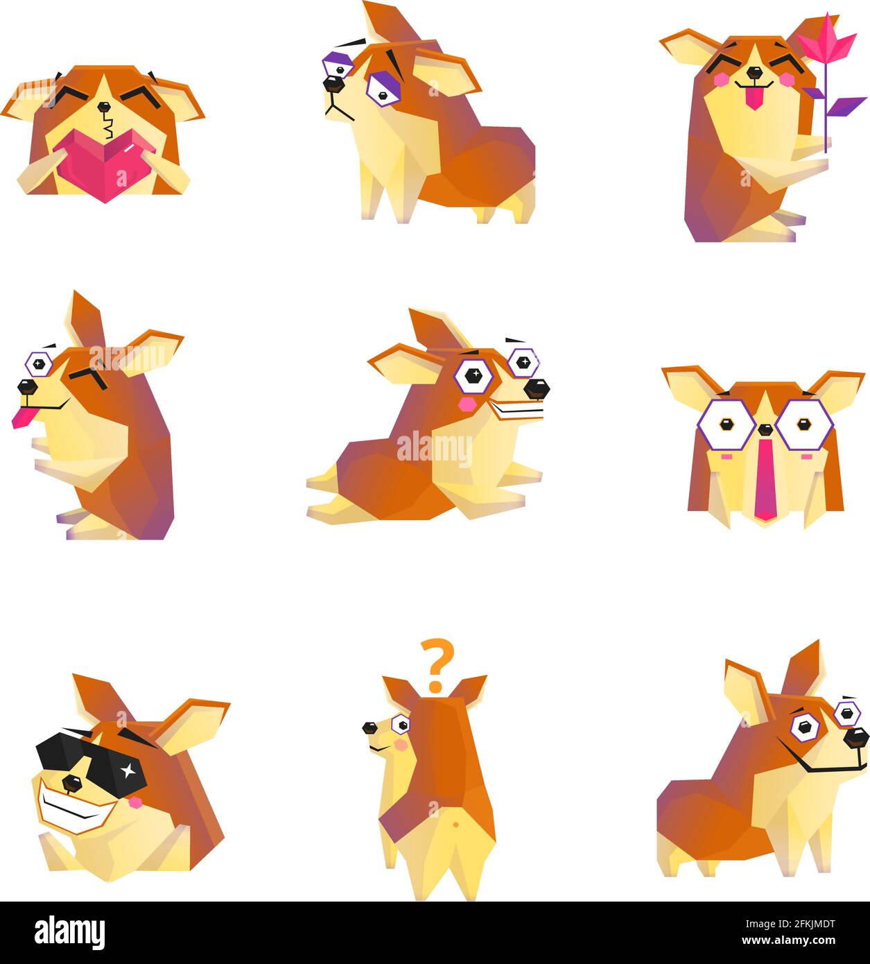 Adorable corgi chien animation dessin animé personnages icônes collection  avec coeur illustration vectorielle isolée de rose et de lunettes de soleil  Image Vectorielle Stock - Alamy
