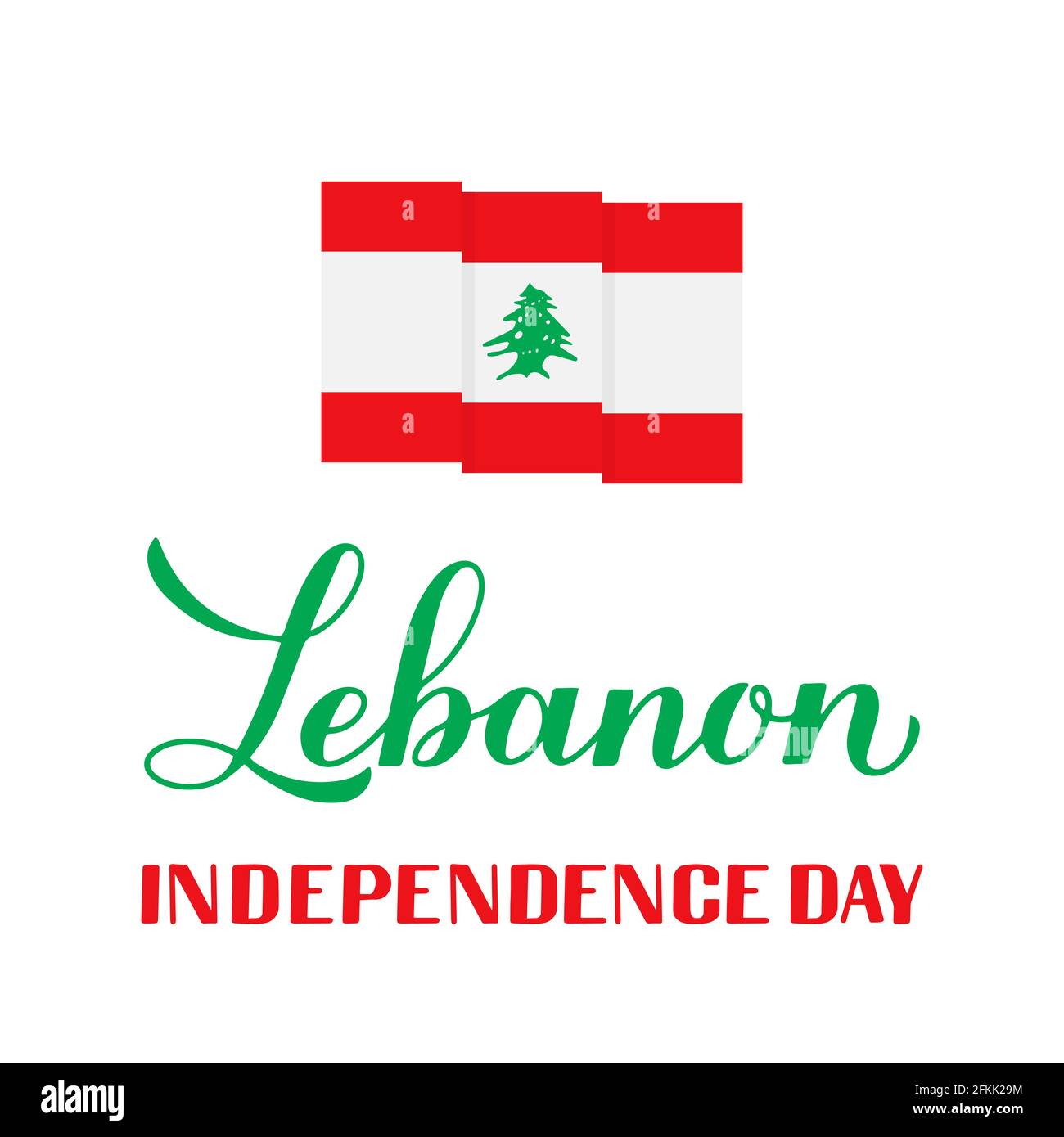 Lettrage à la main à la fête de l'indépendance du Liban avec drapeau libanais. Fête du 22 novembre. Modèle vectoriel facile à modifier pour l'affiche typographique banne Illustration de Vecteur