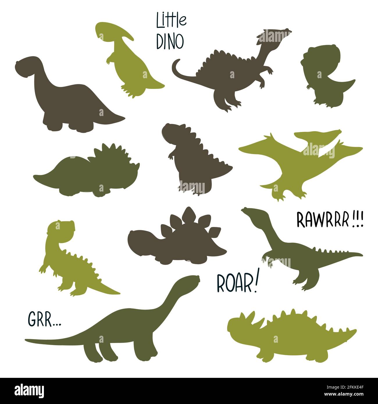 Ensemble de silhouette de dinosaure. Monstres vectoriels de dessin animé. Icônes jurassic dino. Éléments pour la conception de cartes et d'autocollants et de t-shirts Illustration de Vecteur