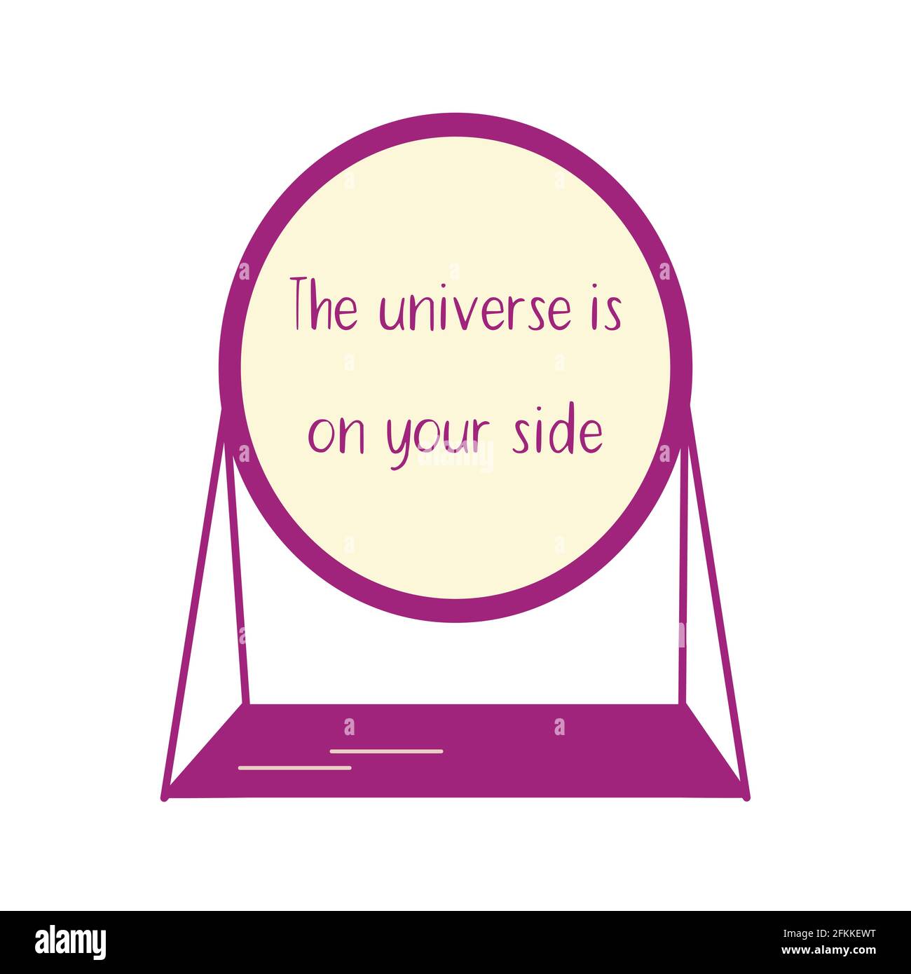 La forme ovale élégante du miroir de table reflète l'expression que l'univers est sur votre côté. Illustration colorée et isolée à vecteur plat. Message pour une personne. Illustration de Vecteur