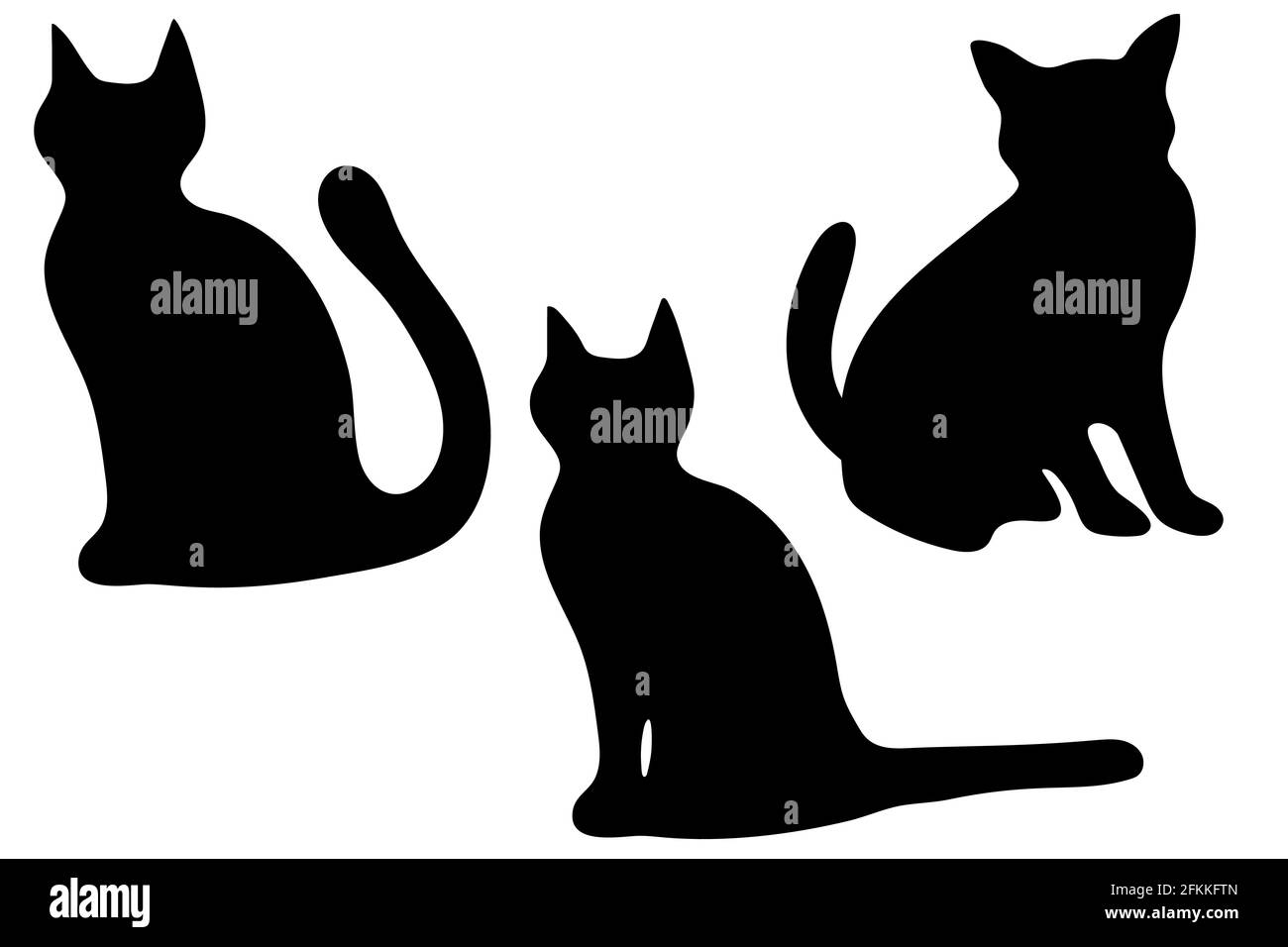 Ensemble de silhouettes noires de chat dans différentes poses isolées sur fond blanc. Illustration vectorielle plate. Illustration de Vecteur