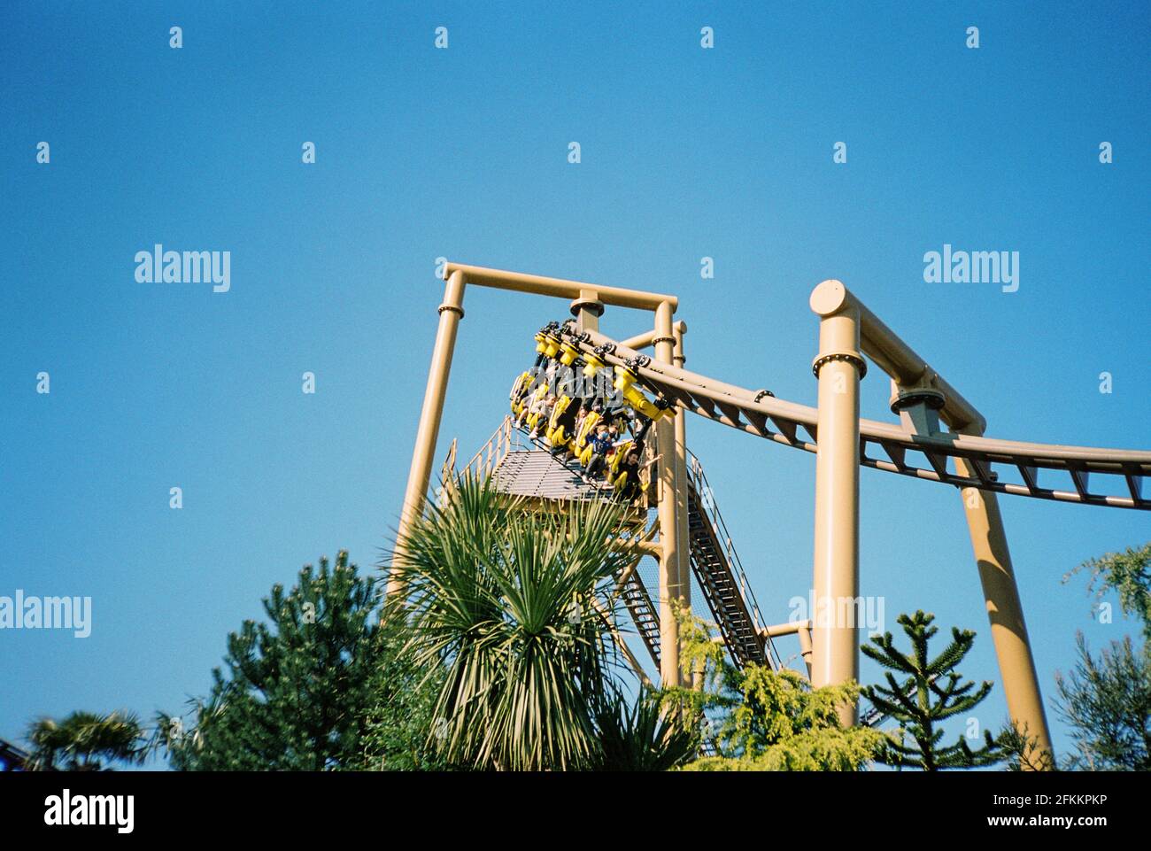 Vol des montagnes russes des ptérosaures au parc Pautons, Ower, Romesy, Hampshire, Angleterre, Royaume-Uni. Banque D'Images