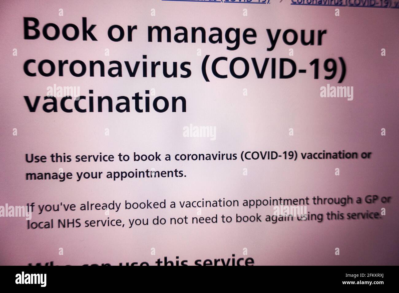 Réservez votre page Web de vaccination contre le coronavirus par UK GOV Banque D'Images