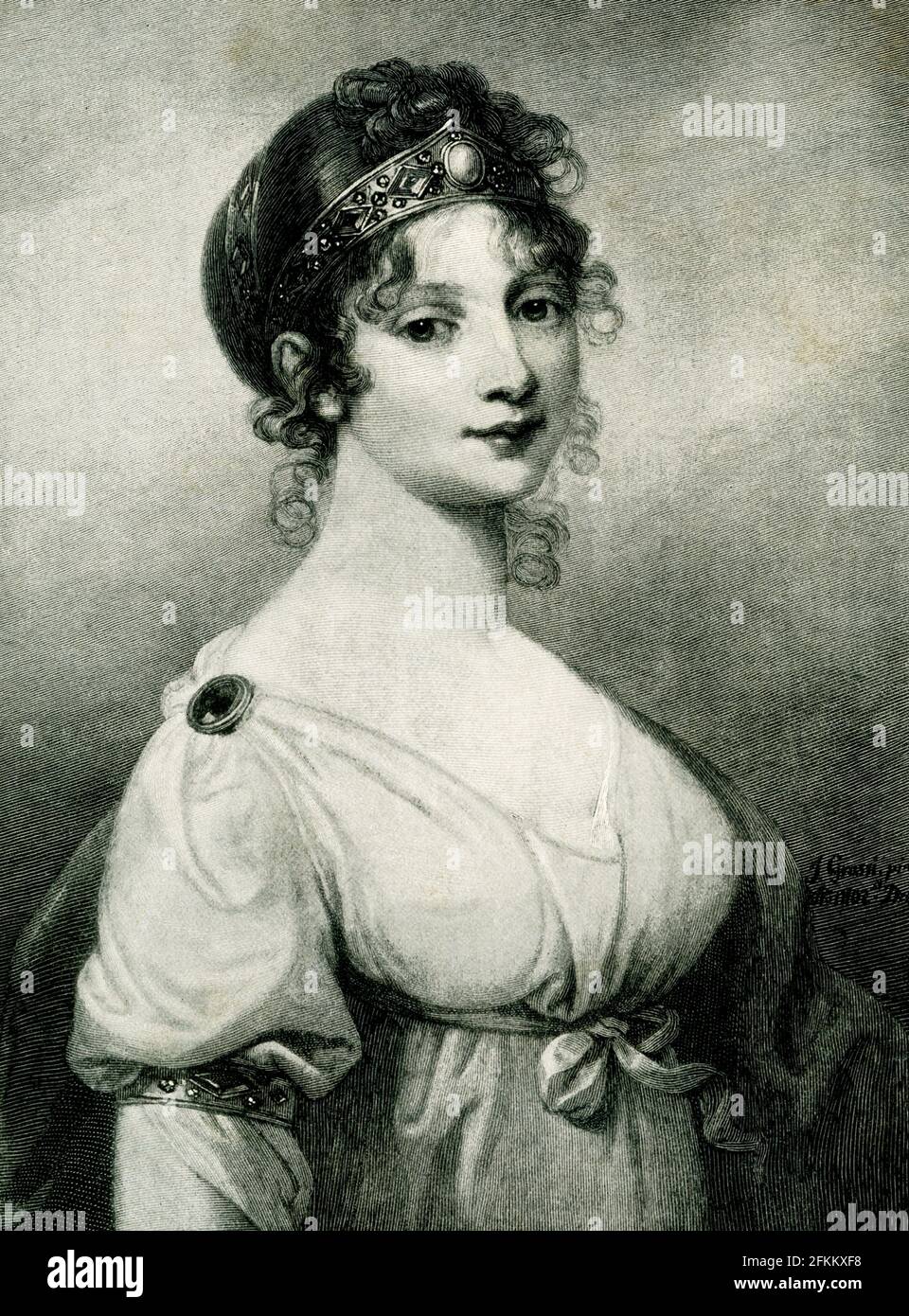 La légende de 1896 se lit comme suit : « la reine Louisa de Prusse d’après la peinture au musée Hohenzollern de Berlin gravé par Varley en demi-ton ». Louisa Ulrika de Prusse fut reine de Suède de 1751 à 1771 comme consort du roi Adolf Frederick. Elle était reine mère pendant le règne du roi Gustav III Banque D'Images