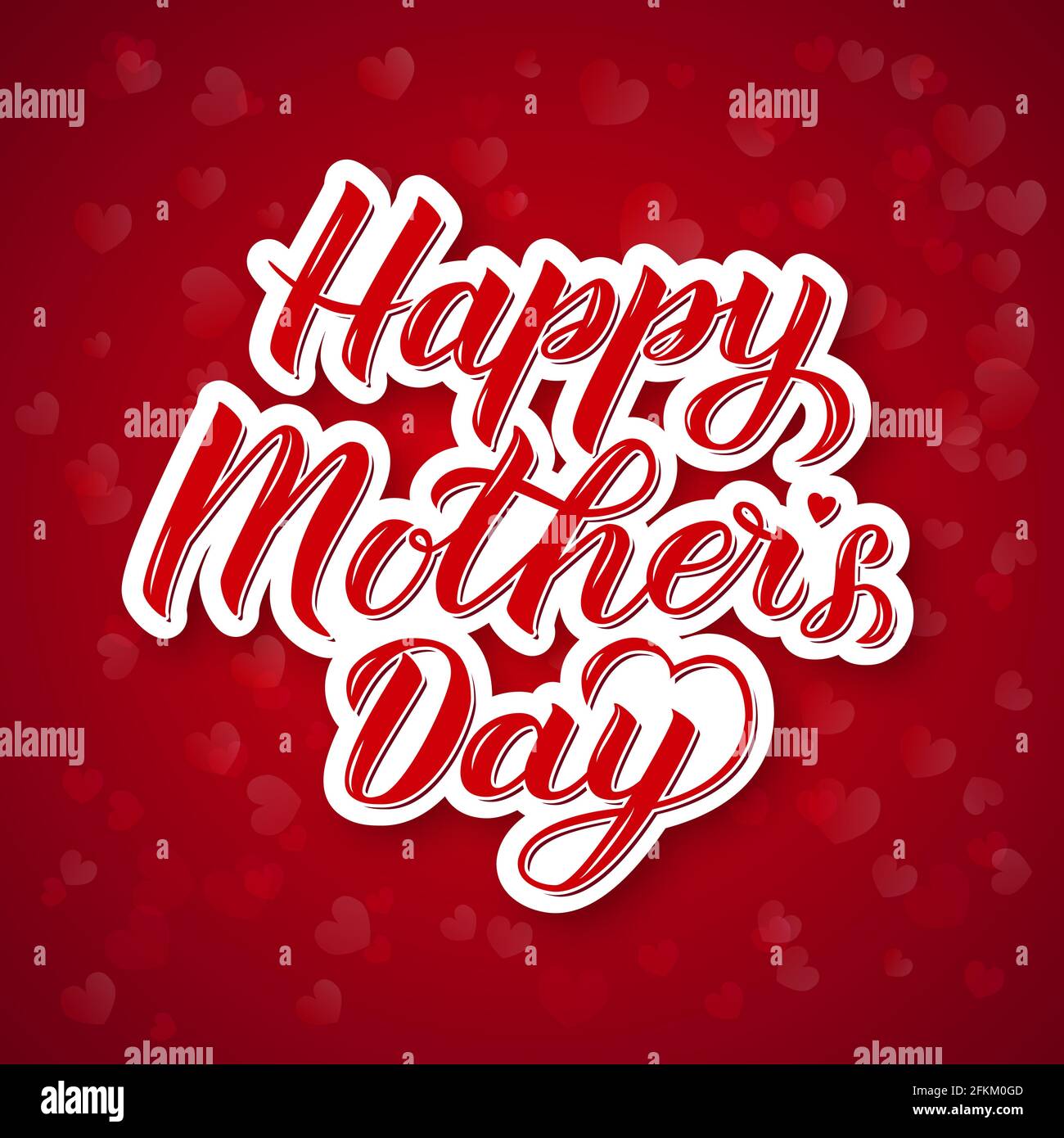 Joyeux jour des mères lettre de calligraphie 3d sur fond rouge vif avec bokeh coeurs. Affiche typographique de la fête des mères. Modèle vectoriel facile à modifier Illustration de Vecteur