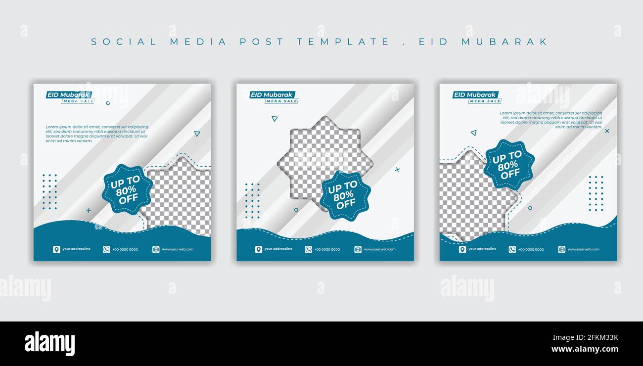 Ensemble de modèles de post sur les réseaux sociaux avec motif islamique bleu blanc. EID Mubarak conception de fond. Bon modèle pour le ramadan ou eid conception. Illustration de Vecteur