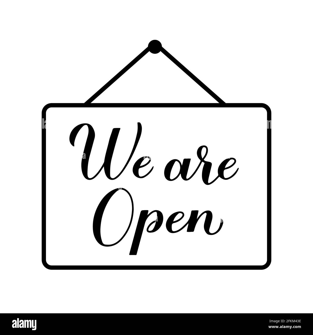 Nous sommes calligraphie ouverte lettrage à la main isolé sur blanc. Réouverture de magasins, services, restaurants, barbershops, salons de coiffure après la quarantaine. Welco Illustration de Vecteur
