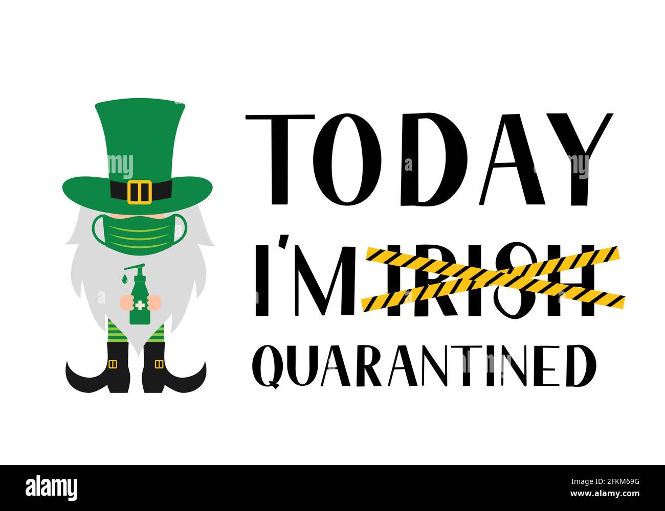Quarantaine Saint Patrick I M Lettrage Irlandais Et Icone De Dessin Anime Leprechaun Avec Masque Facial Et Desinfectant Pour Les Mains Citation De Covid Pandemique Vecteur Illustrat Image Vectorielle Stock Alamy