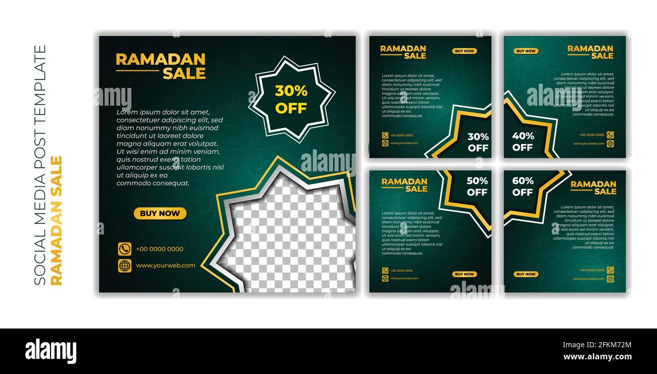 Ramadan kareem modèle de publication sur les médias sociaux. Ensemble de médias sociaux modèle pour la vente de ramadan avec le design vert. Bon modèle pour la publicité de ramadan desi Illustration de Vecteur