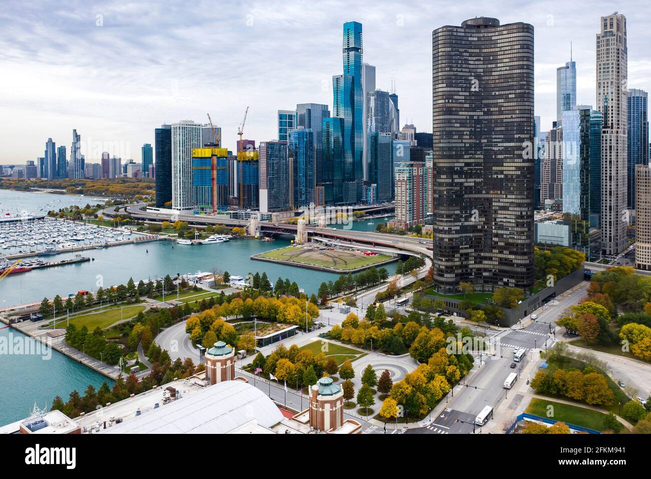 Vue aérienne de Chicago Illinois au-dessus de Navy Pier Banque D'Images