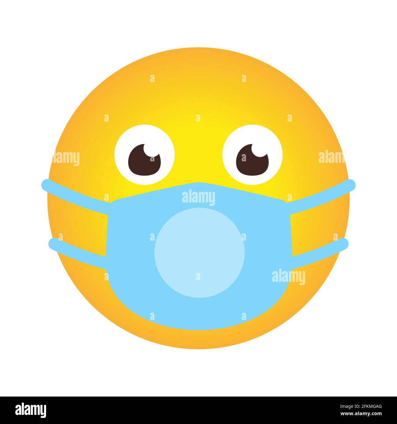 Un seul sourire caricature emoji icône dans le masque médical. Émoticone  dans le masque de protection du visage comme signe protéger contre la  propagation du coronavirus. Concept STOP COVID-19. Objet d'application de