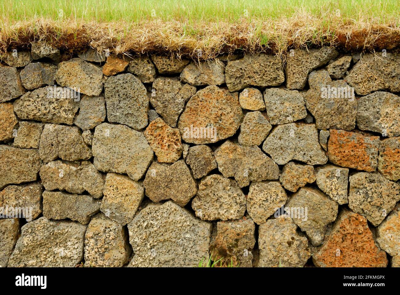 Mur de pierre, pierres de lave, Islande Banque D'Images