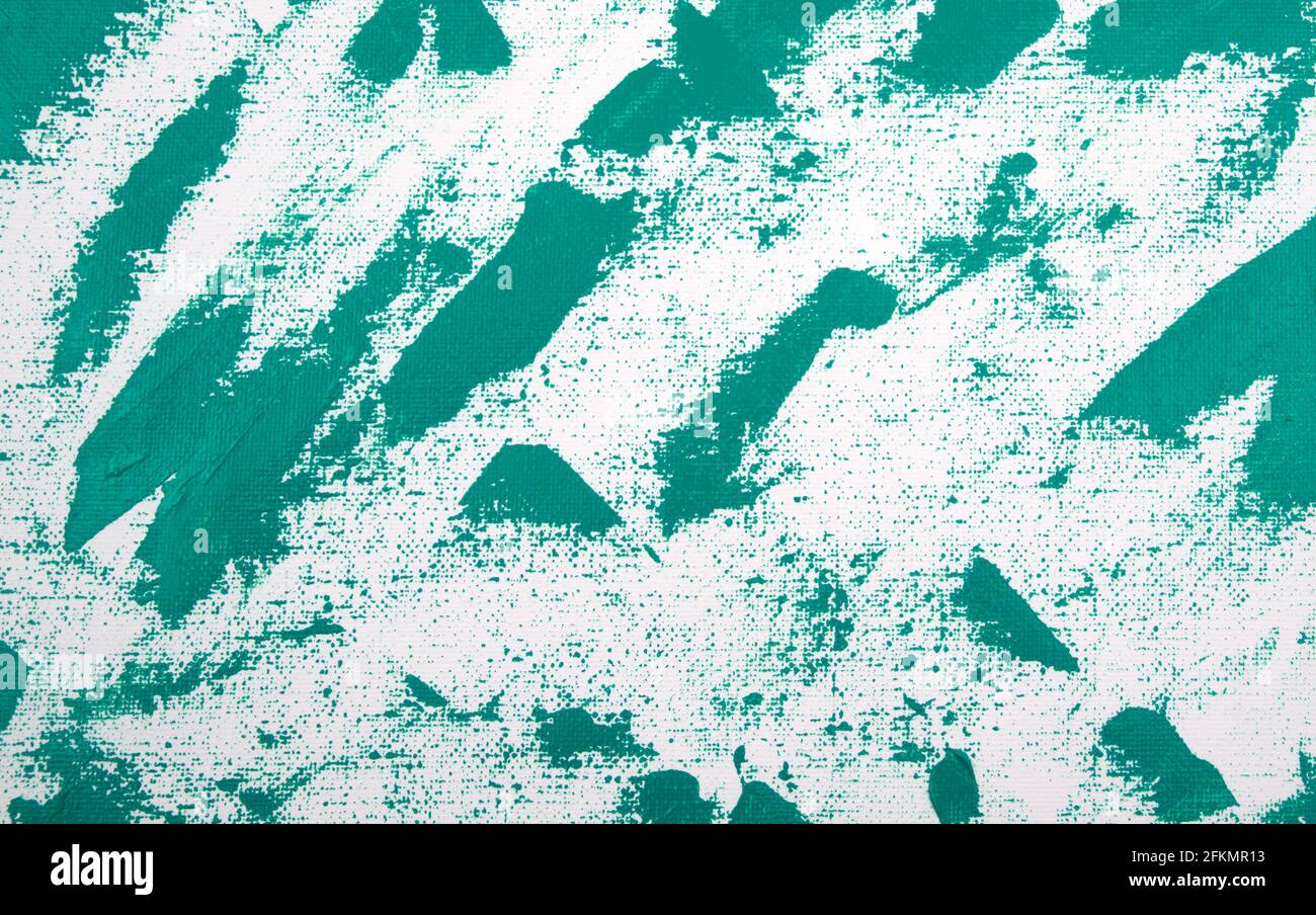 Fait à la main, peint à la main. Peinture abstraite. Bleu sarcelle acrylique sur fond de toile. Art moderne et contemporain original. Banque D'Images