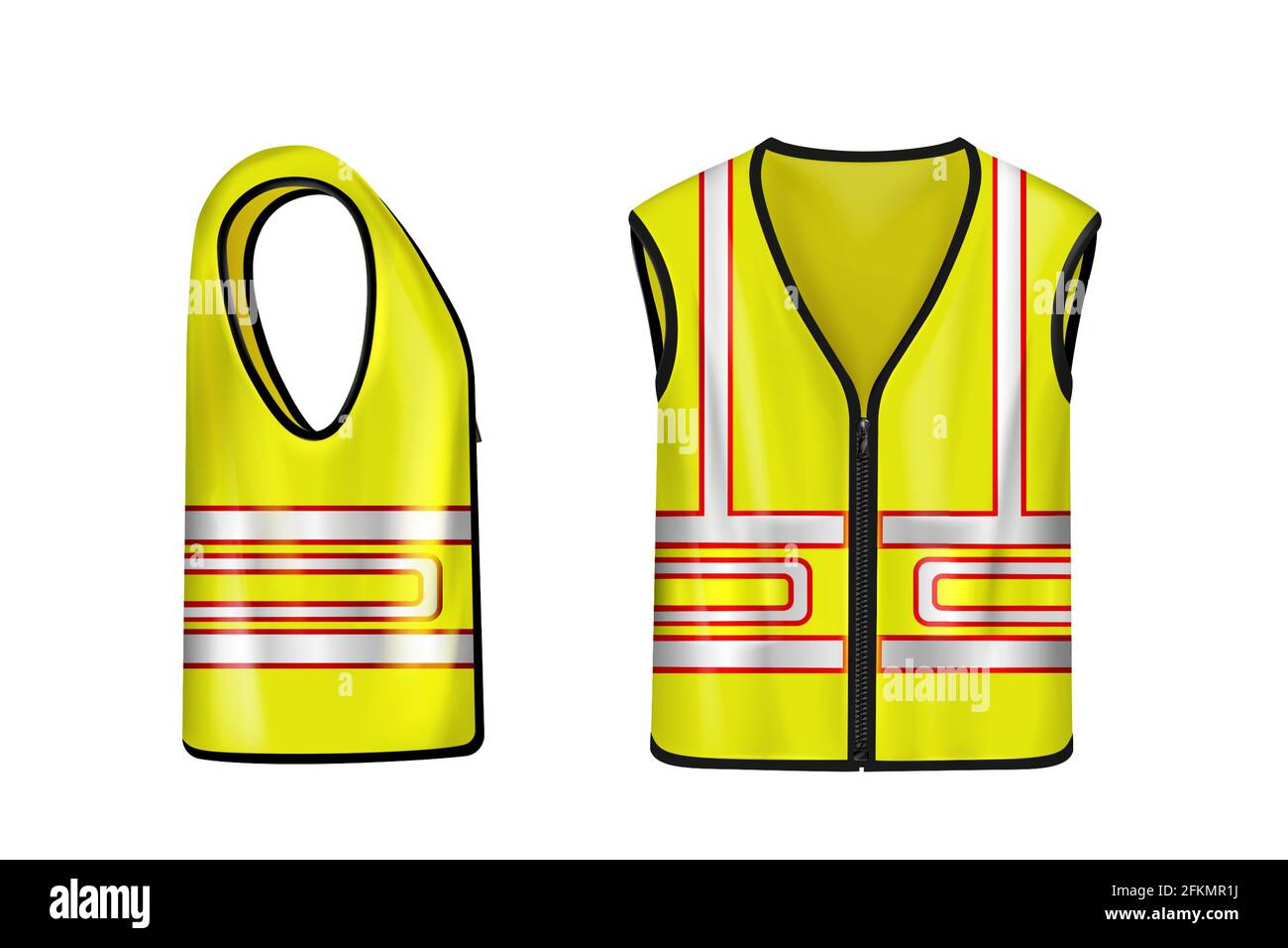 Gilet de sécurité jaune à rayures réfléchissantes, uniforme pour les  travaux de construction, les conducteurs et les travailleurs de la route. Gilet  3D vectoriel réaliste avec réflecteurs à l'avant et sur les