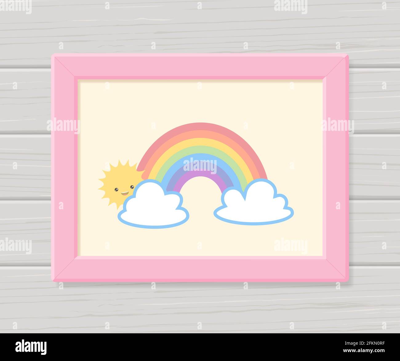 Affiche Avec Arc En Ciel Pour La Chambre De Bebe Dans Le Cadre Sur Le Mur Style Dessin Anime Plat Illustration Vectorielle Photo Stock Alamy