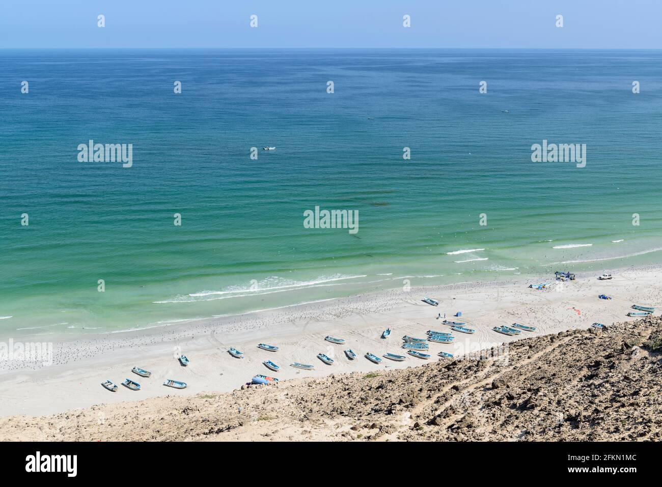 Vue aérienne sur la plage des pêcheurs, Oman. Banque D'Images