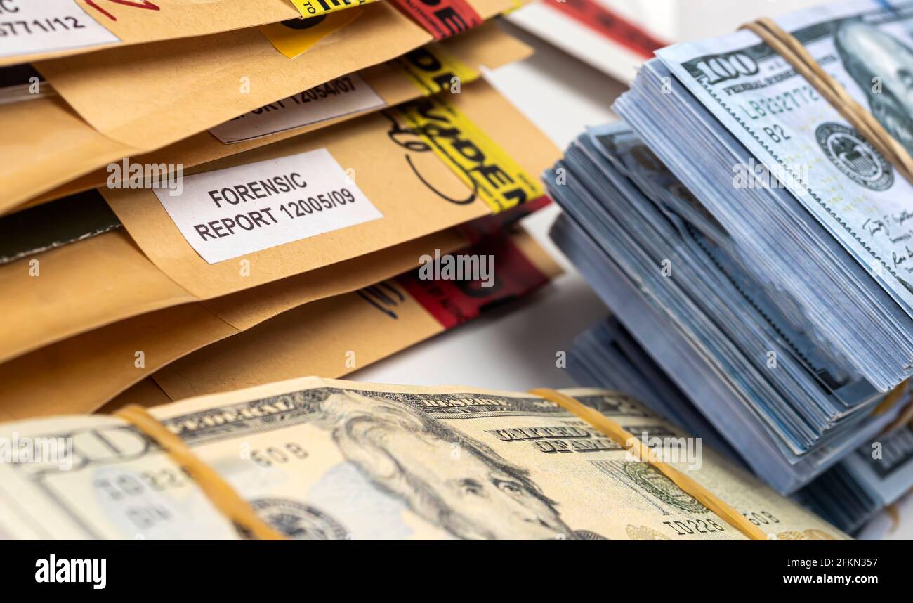 billets en dollars dans l'unité d'enquête criminelle, image conceptuelle Banque D'Images
