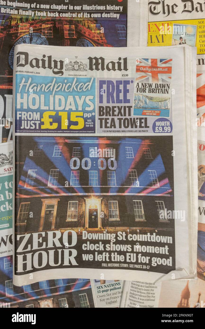 Première page du Daily Mail le 1er février 2020 après la sortie du Royaume-Uni de l'Union européenne le 31 janvier 2020. Banque D'Images