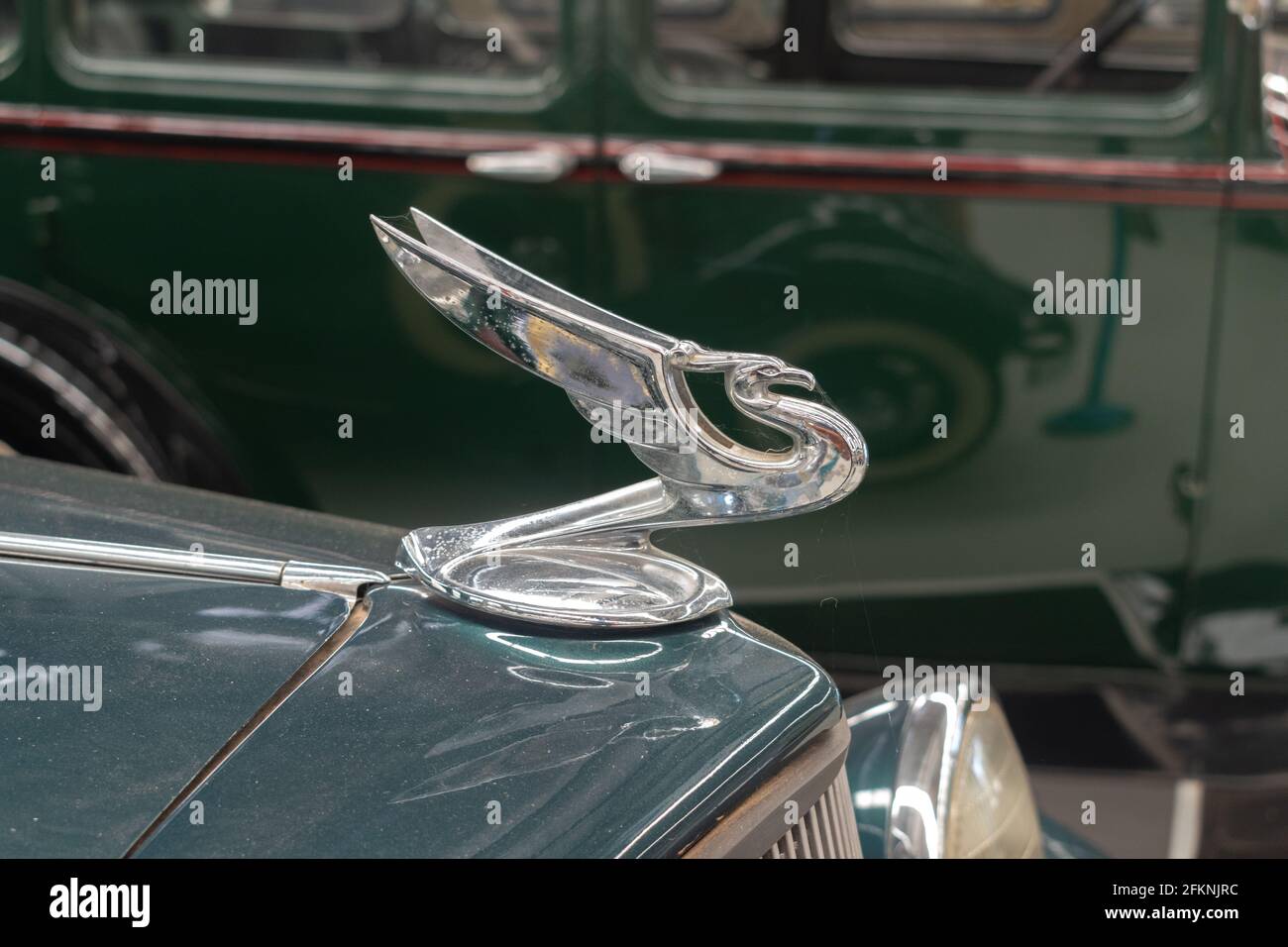 Un ornement de capot phoenix d'une voiture Chevrolet d'époque exposé au Musée national des transports d'Inverell, en Nouvelle-Galles du Sud, en Australie Banque D'Images