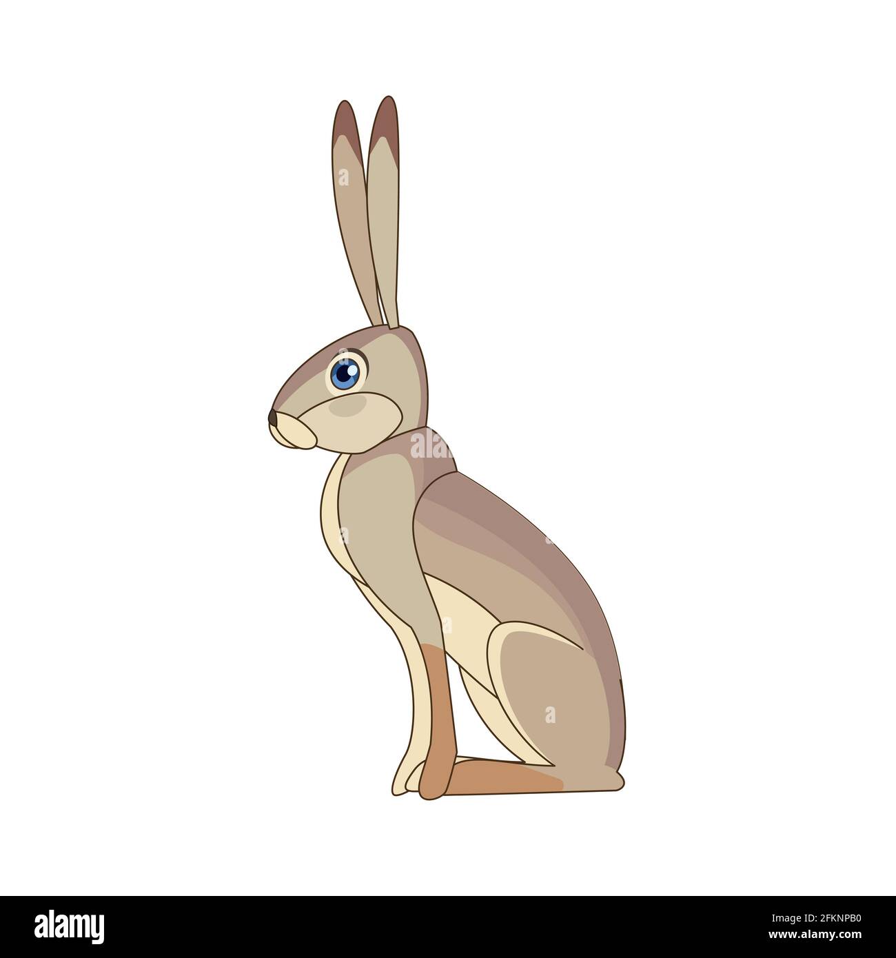 Lièvre se tient sur le sol et regarde. Lièvre siamois. Lepus peguensis, mamal de l'Asie du Sud-est. Scène sauvage. Vecteur de personnage de dessin animé plat Illustration de Vecteur