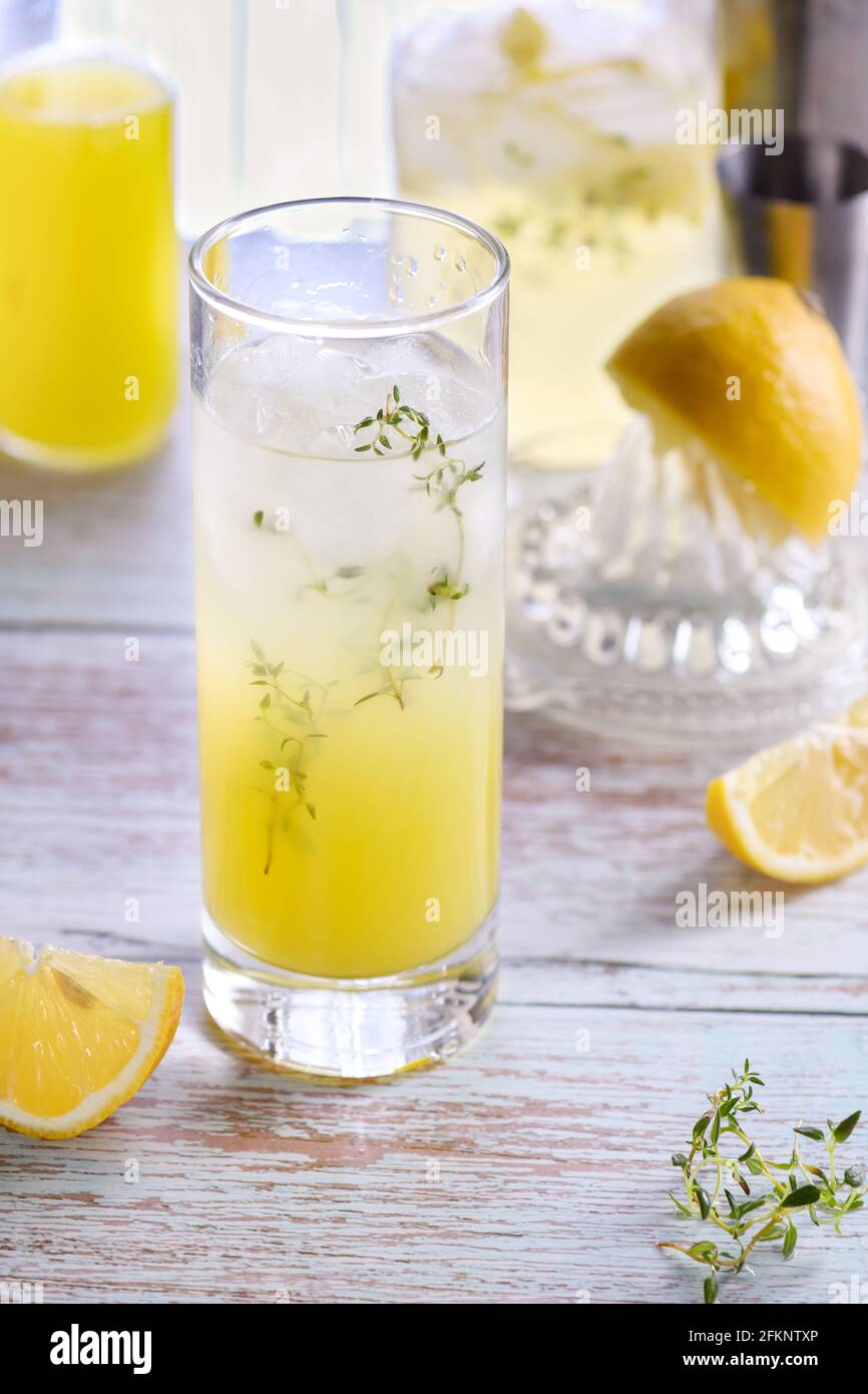 Cocktail d'été facile (Limoncello) jus de citron frais, vodka et club soda ou eau pétillante. Cette boisson est le meilleur moyen de se rafraîchir par temps chaud. Banque D'Images