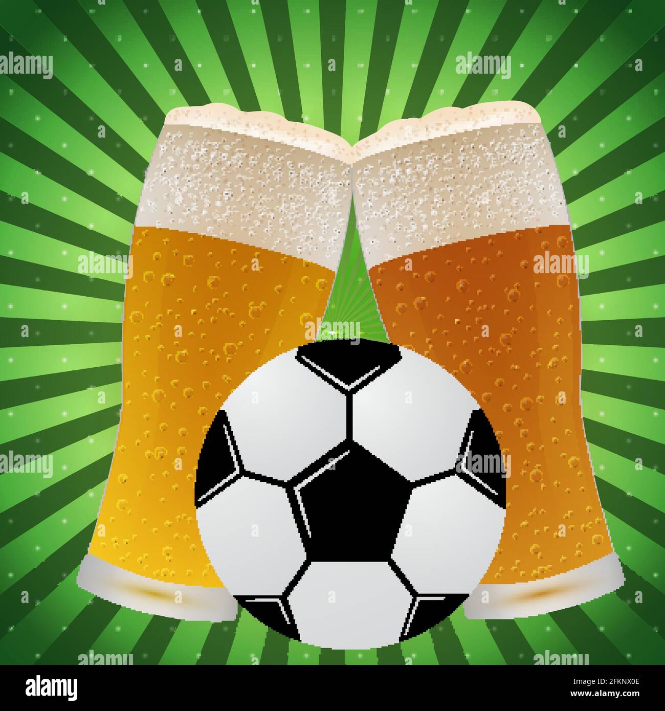 Ballon de football et verres de bière sur fond vert vif avec lignes  radiales. Concept football. Bannière d'arceau sport. Conception vectorielle  facile à modifier Image Vectorielle Stock - Alamy