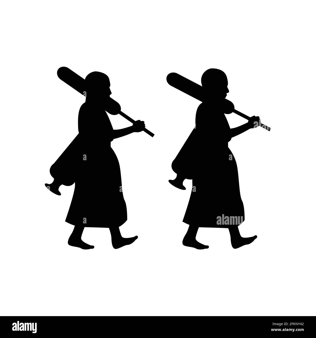 silhouette noire avec arrière-plan blanc isolé de moines pèlerinage, illustration vectorielle Illustration de Vecteur