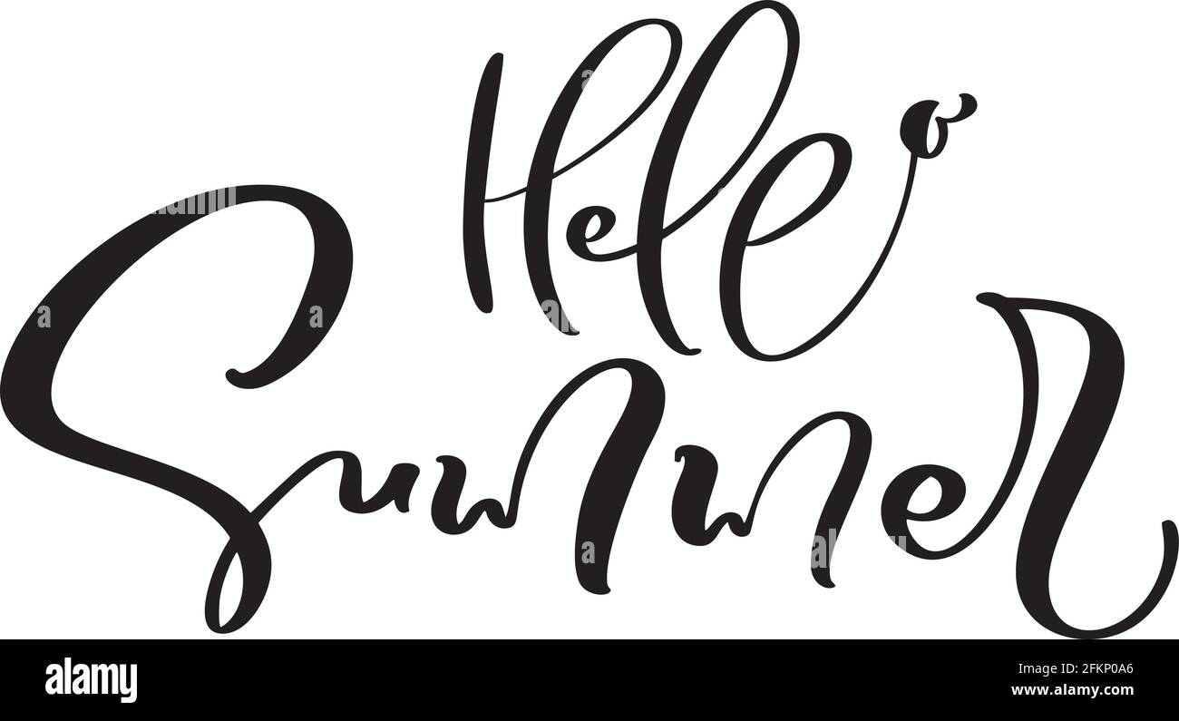 Bonjour été Calligraphie lettrage texte de forme. Vecteur extrait à la main expression isolée. Illustration motif isolé de l'esquisse pour carte de vœux, impression Illustration de Vecteur