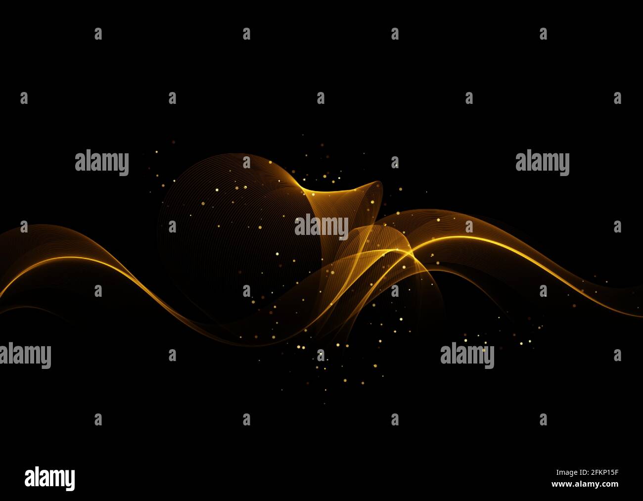 Golden résumé transparent effet de lumière sur fond noir, or paillettes et lignes de lumière dans la couleur dorée. Arrière-plan abstrait Illustration de Vecteur
