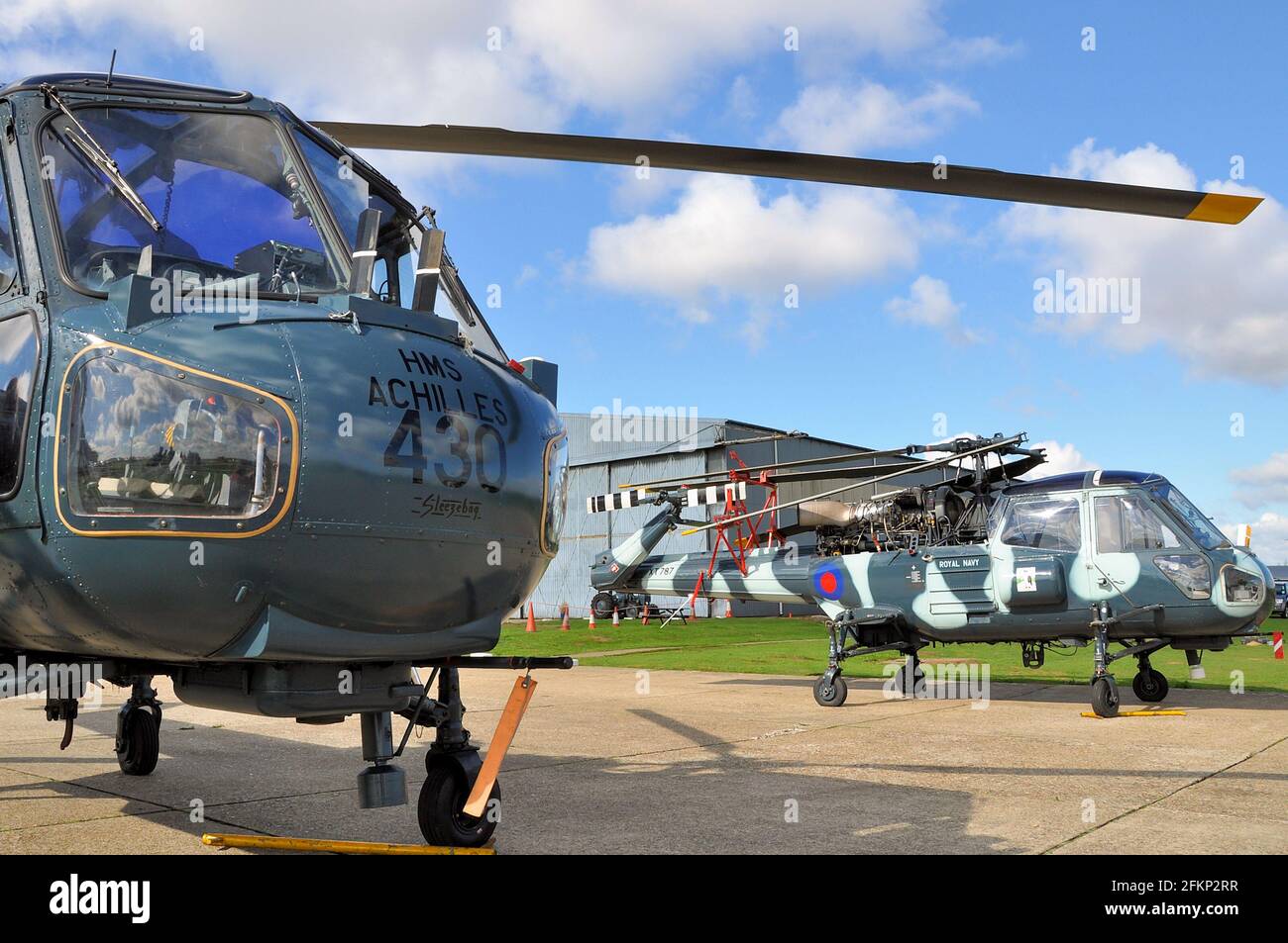 Des hélicoptères Westland Wasp à North Weald, Essex, Royaume-Uni. Hélicoptères classiques vintage. Ancien hélicoptère militaire de la Marine royale Banque D'Images