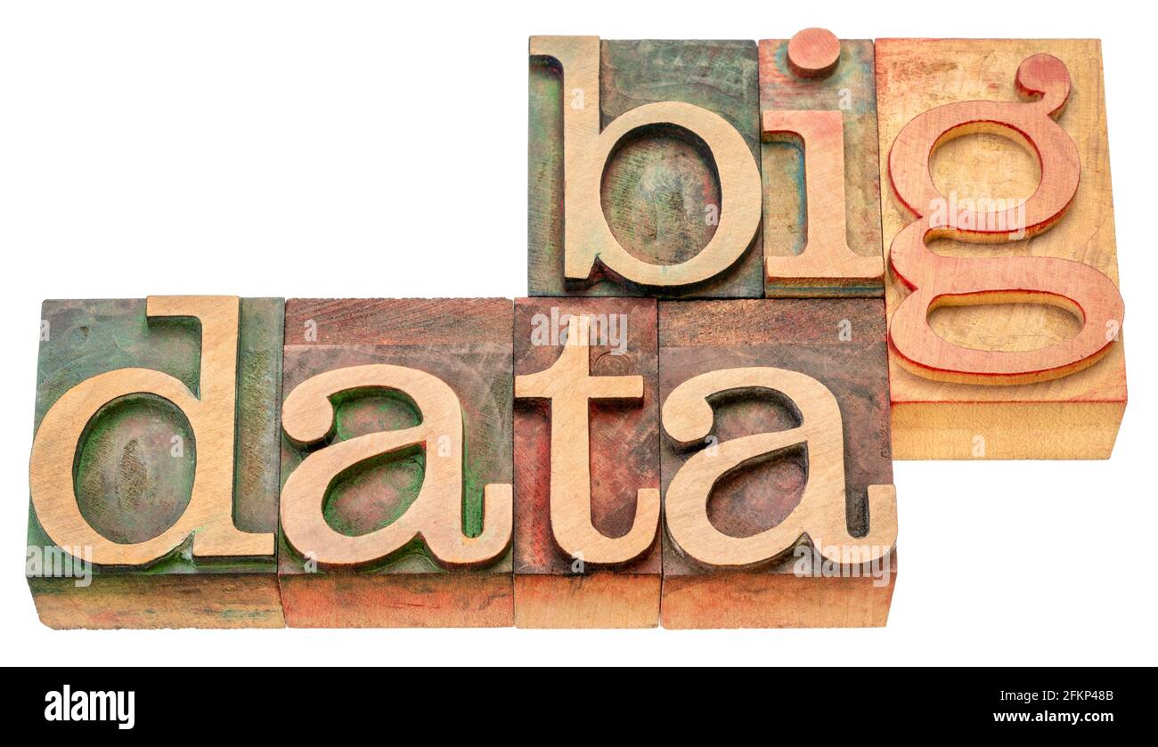 big data - abrégé de mot isolé dans le type de bois de typographie, les affaires, la science, la technologie et le concept d'information Banque D'Images