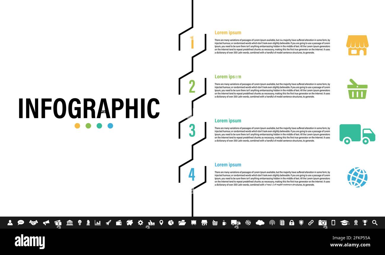 Modèle de conception graphique avec illustration de vecteur de concept métier avec 4 les étapes, les options ou les processus représentent le flux de travail ou le diagramme Illustration de Vecteur